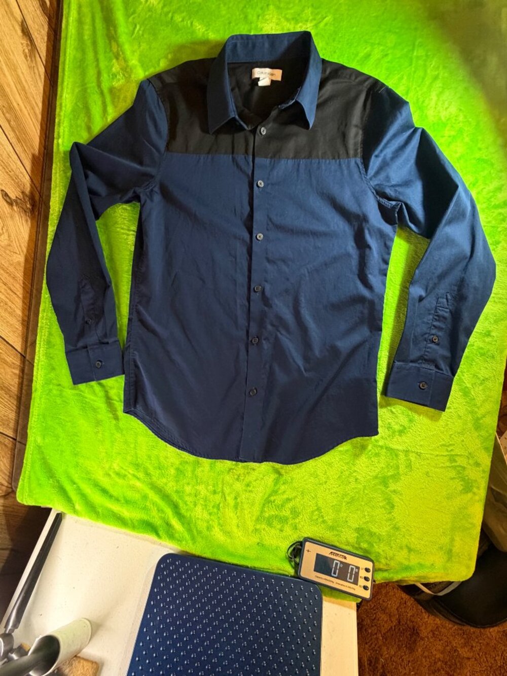 Calvin Klein Color Block Button-Up Shirt Men's M Navy Black Long Sleeve